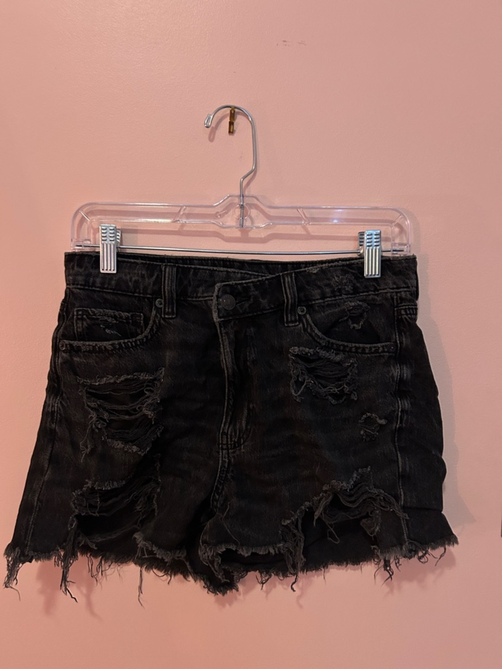 Black Distressed Denim Shorts